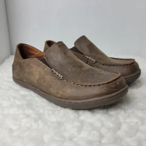 Olukai Moloa Mens Size 4 Brown Waxed Nubuck Leather Moc Comfort Loafers Shoes