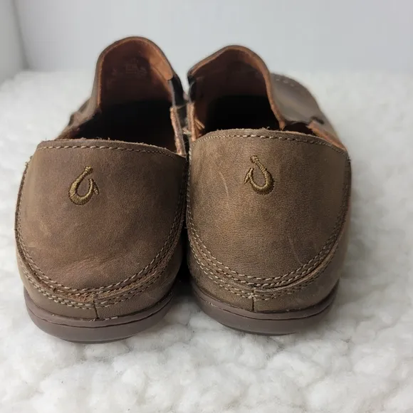 Olukai Moloa Mens Size 4 Brown Waxed Nubuck Leather Moc Comfort Loafers Shoes