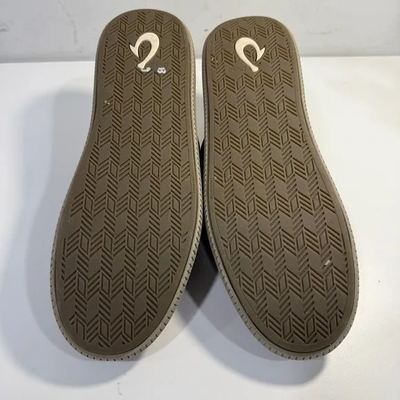 OluKai Mua Ili Slip On Mules Slides Brown Leather Faux Fur Lined Shoes Men’s 13
