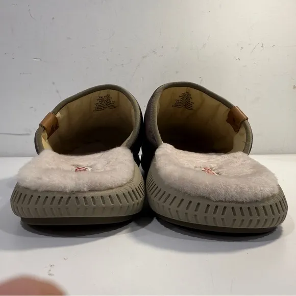 OluKai Mua Ili Slip On Mules Slides Brown Leather Faux Fur Lined Shoes Men’s 13