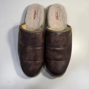 OluKai Mua Ili Slip On Mules Slides Brown Leather Faux Fur Lined Shoes Men’s 13