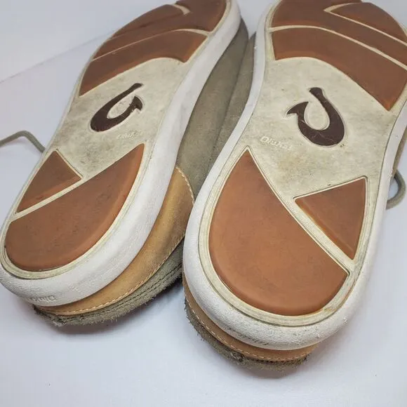 Olukai Nalukai KALA Tan Beige Leather Lace Up Loafer Shoes Men’s Size 13