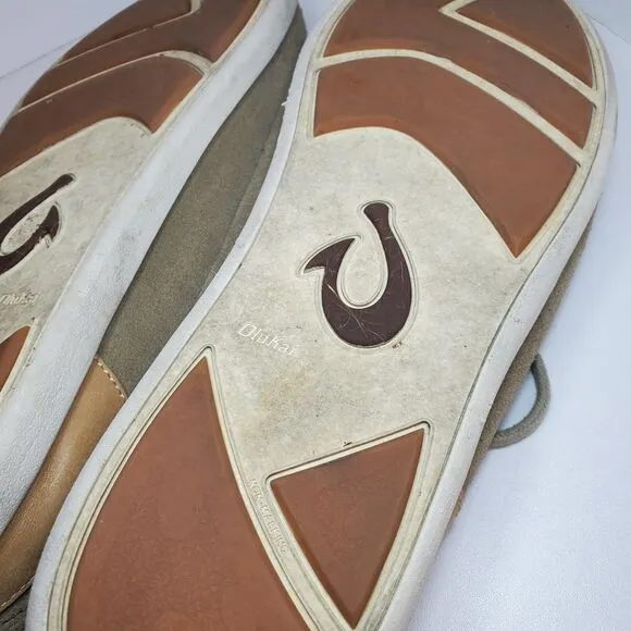 Olukai Nalukai KALA Tan Beige Leather Lace Up Loafer Shoes Men’s Size 13