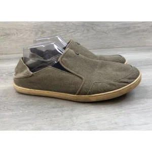Olukai Nohea Lole 10346-10 Men 10M Gray Textile Canvas Slip-On Flat Loafer Shoes