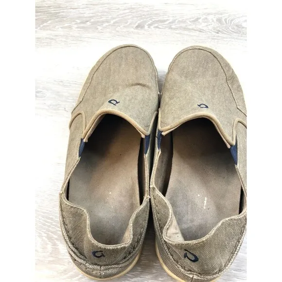 Olukai Nohea Lole 10346-10 Men 10M Gray Textile Canvas Slip-On Flat Loafer Shoes