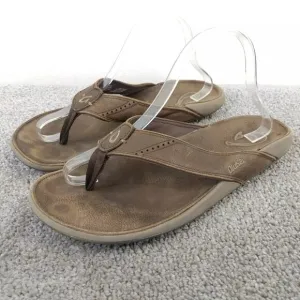 Olukai Nui Flip Flop Sandals Mens Size 10 Shoes Brown Leather Beach Surfing