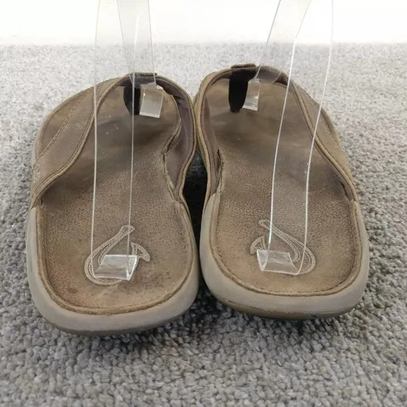 Olukai Nui Flip Flop Sandals Mens Size 10 Shoes Brown Leather Beach Surfing