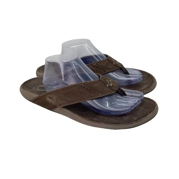 Olukai Nui Leather Flip Flop Thong Sandals Beach Shoes 10239-5H5H Mens size 14