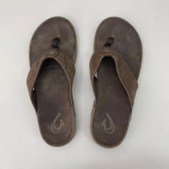 Olukai Nui Leather Flip Flop Thong Sandals Beach Shoes 10239-5H5H Mens size 14