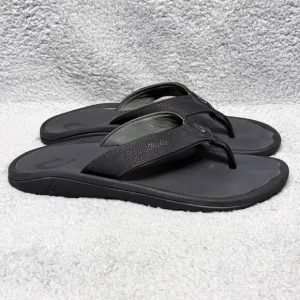 Olukai Ohana Mens Size 13 Slip On Flip Flop Beach Sandals Shoes Black Comfort