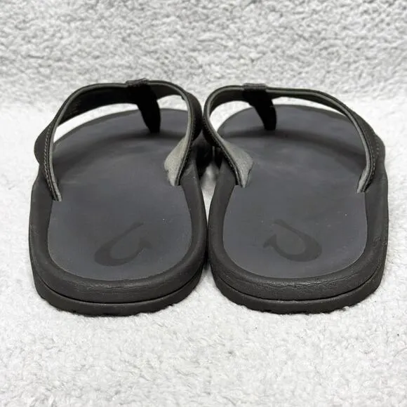 Olukai Ohana Mens Size 13 Slip On Flip Flop Beach Sandals Shoes Black Comfort