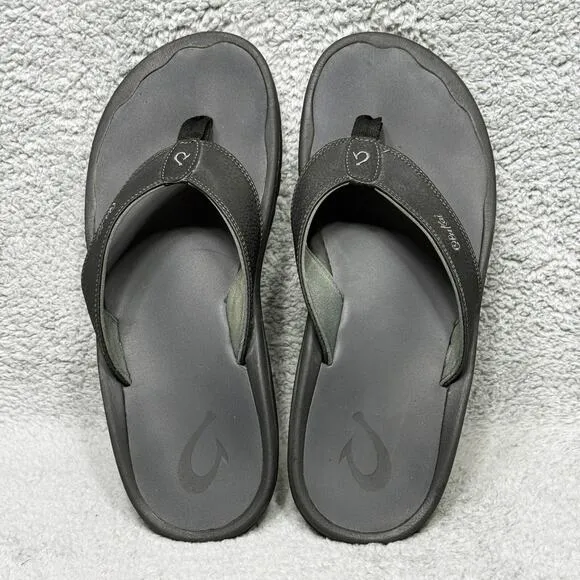Olukai Ohana Mens Size 13 Slip On Flip Flop Beach Sandals Shoes Black Comfort
