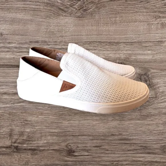 OLUKAI Pehuea White Mesh Slip On Loafers Comfort Beach Shoes Sneakers Womens 9