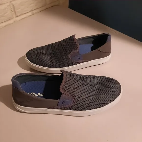 OluKai Shoes Mens 12 Gray Brown Lae Ahi Slip On Comfort Boat Beach Sneakers