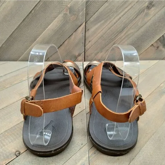 Olukai Upena Brown Gold Strappy Leather Sandals‎ Womens Size 7 Beach Hawaii