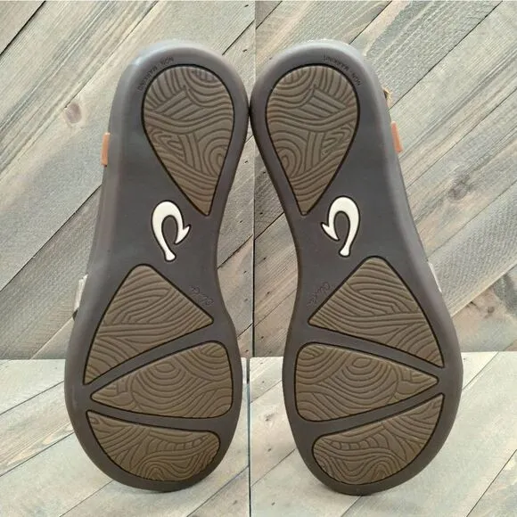 Olukai Upena Brown Gold Strappy Leather Sandals‎ Womens Size 7 Beach Hawaii