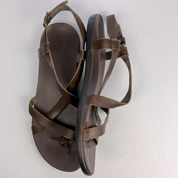 OluKai Upena Leather Quarter Strap Sandal Kona Coffee Brown Strappy 10