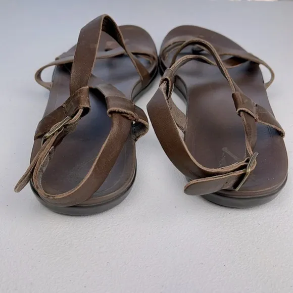 OluKai Upena Leather Quarter Strap Sandal Kona Coffee Brown Strappy 10