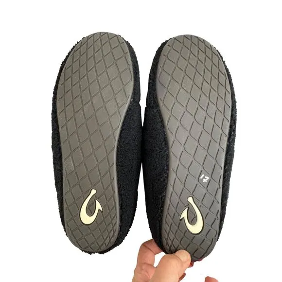 Olukai womens Nohea Heu Slipper sherpa fleece shoes black sz 8