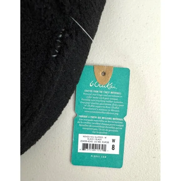 Olukai womens Nohea Heu Slipper sherpa fleece shoes black sz 8