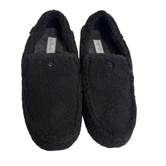 Olukai womens Nohea Heu Slipper sherpa fleece shoes black sz 8