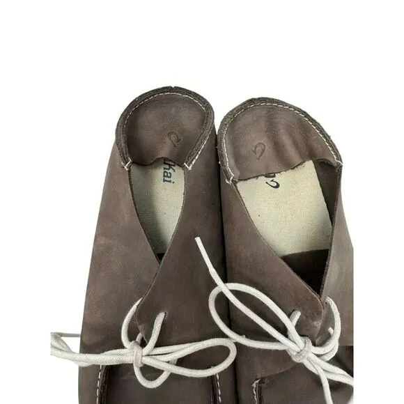 Olukai Holokai Men's Size 11 Brown Leather Comfort Lace Up boat shoes