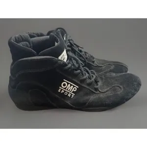 OMP Sport SFI 3.3 /5 Black Suede Leather Racing Driver Shoes - US Size 12