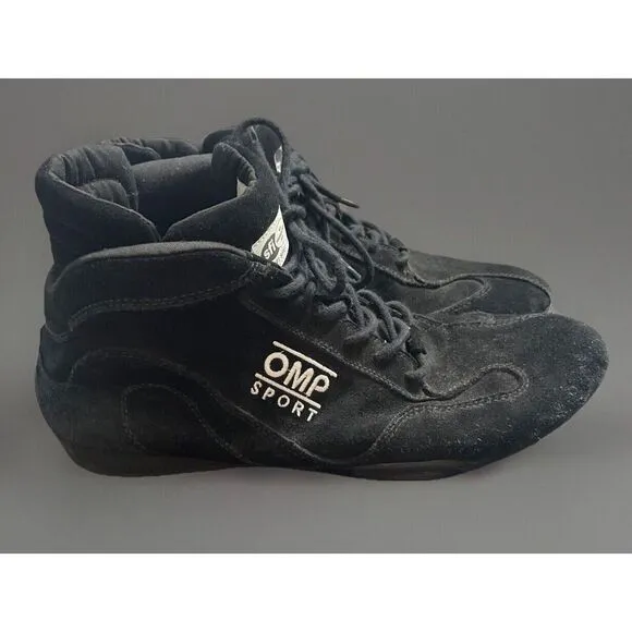 OMP Sport SFI 3.3 /5 Black Suede Leather Racing Driver Shoes - US Size 12