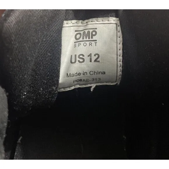 OMP Sport SFI 3.3 /5 Black Suede Leather Racing Driver Shoes - US Size 12