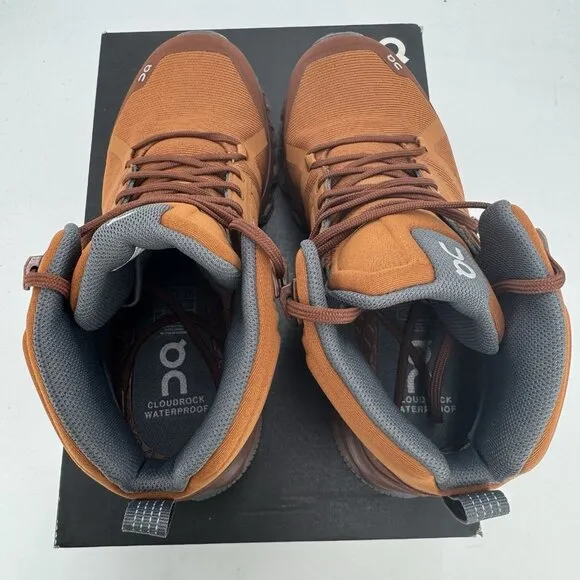 On Running Women's Cloudrock Hiking Boots size 6.5 Pecan/Rock Mid Top WATERPROOF