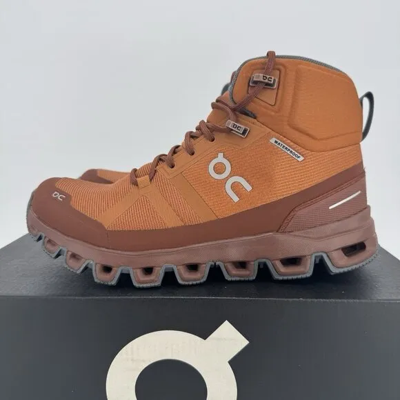 On Running Women's Cloudrock Hiking Boots size 6.5 Pecan/Rock Mid Top WATERPROOF