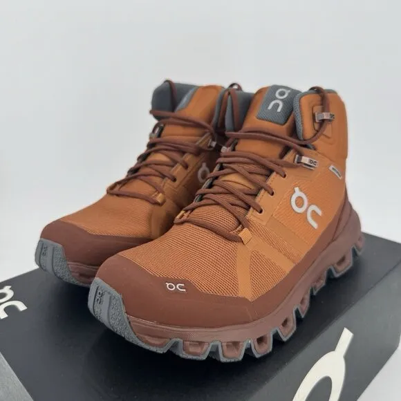 On Running Women's Cloudrock Hiking Boots size 6.5 Pecan/Rock Mid Top WATERPROOF