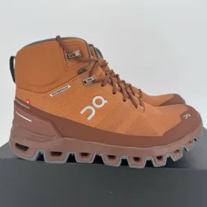 On Running Women's Cloudrock Hiking Boots size 6.5 Pecan/Rock Mid Top WATERPROOF