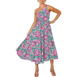 One Shoulder Sleeveless Smocked Ruffle Tiered