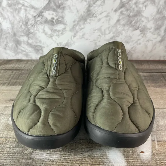 OOFOS Men's Quilted Thermo Mule Alpine Moss Green Slip-On Clog Shoes Size 14