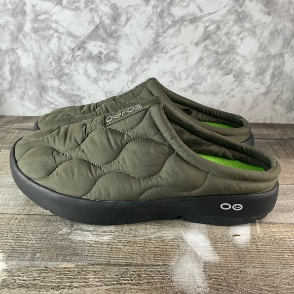 OOFOS Men's Quilted Thermo Mule Alpine Moss Green Slip-On Clog Shoes Size 14