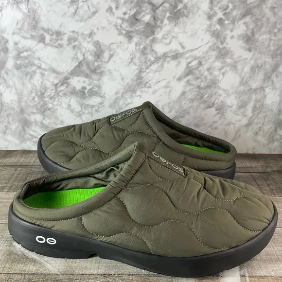 OOFOS Men's Quilted Thermo Mule Alpine Moss Green Slip-On Clog Shoes Size 14