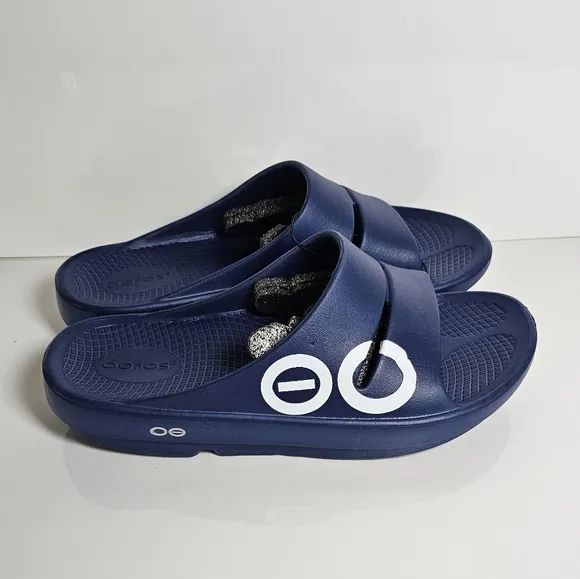 OOFOS OOahh Sport Slide Sandal, Navy White Men's Size 8 NWT