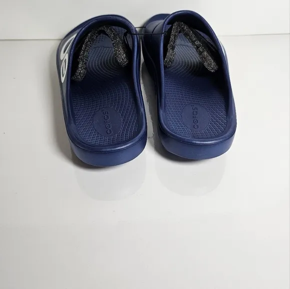 OOFOS OOahh Sport Slide Sandal, Navy White Men's Size 8 NWT