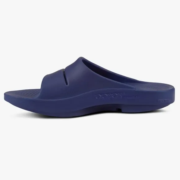 OOFOS OOahh Sport Slide Sandal, Navy White Men's Size 8 NWT