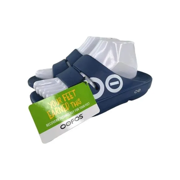 OOFOS OOahh Sport Slide Sandal Women's US 7 Blue Navy White Recovery Shoes