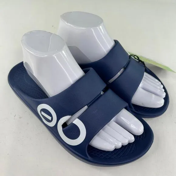 OOFOS OOahh Sport Slide Sandal Women's US 7 Blue Navy White Recovery Shoes