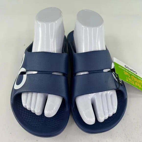 OOFOS OOahh Sport Slide Sandal Women's US 7 Blue Navy White Recovery Shoes