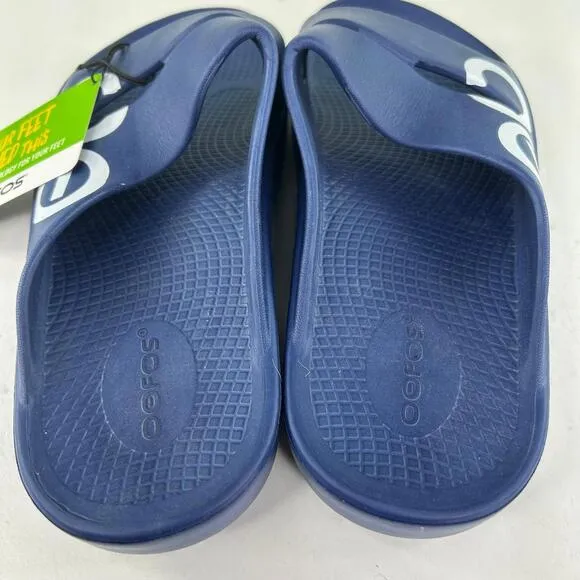 OOFOS OOahh Sport Slide Sandal Women's US 7 Blue Navy White Recovery Shoes
