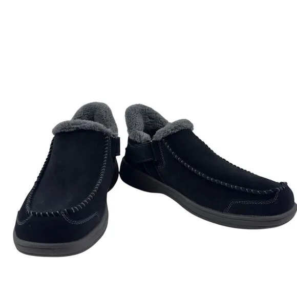 OrthoFeet Vito Black Suede Faux Fur  Hands Free Comfort Shoes Men's 10.5 Wide