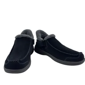 OrthoFeet Vito Black Suede Faux Fur  Hands Free Comfort Shoes Men's 10.5 Wide