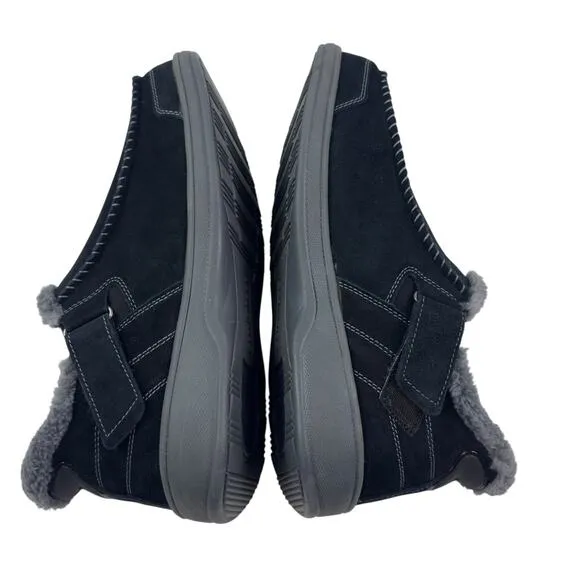 OrthoFeet Vito Black Suede Faux Fur  Hands Free Comfort Shoes Men's 10.5 Wide
