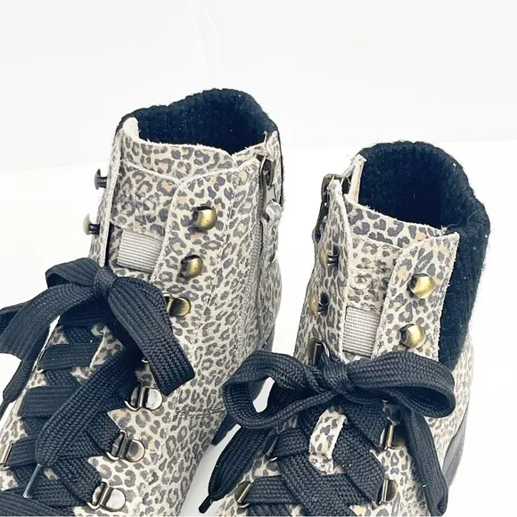 OTBT Lakewood Leather Animal Print Side Zipper Lace Up Faux Fur Lined Boots 8