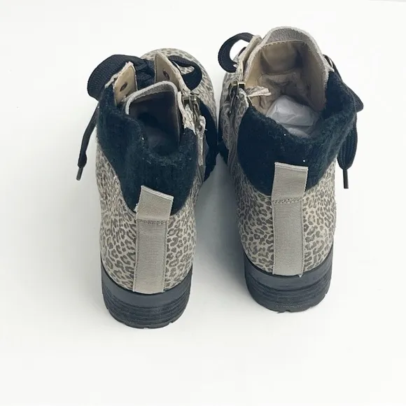 OTBT Lakewood Leather Animal Print Side Zipper Lace Up Faux Fur Lined Boots 8