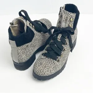OTBT Lakewood Leather Animal Print Side Zipper Lace Up Faux Fur Lined Boots 8